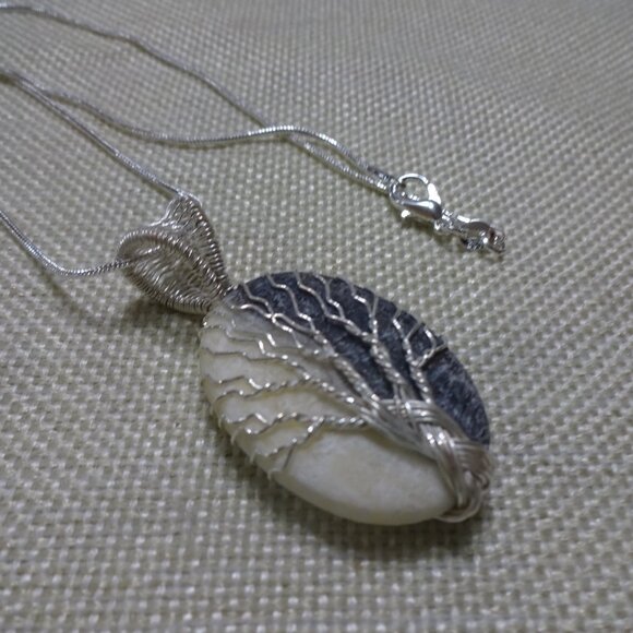Gorgeous RAW AGATE Handmade Sterling WIRE-WRAPPED TREE Pendant/Chain #292C - Picture 3 of 3